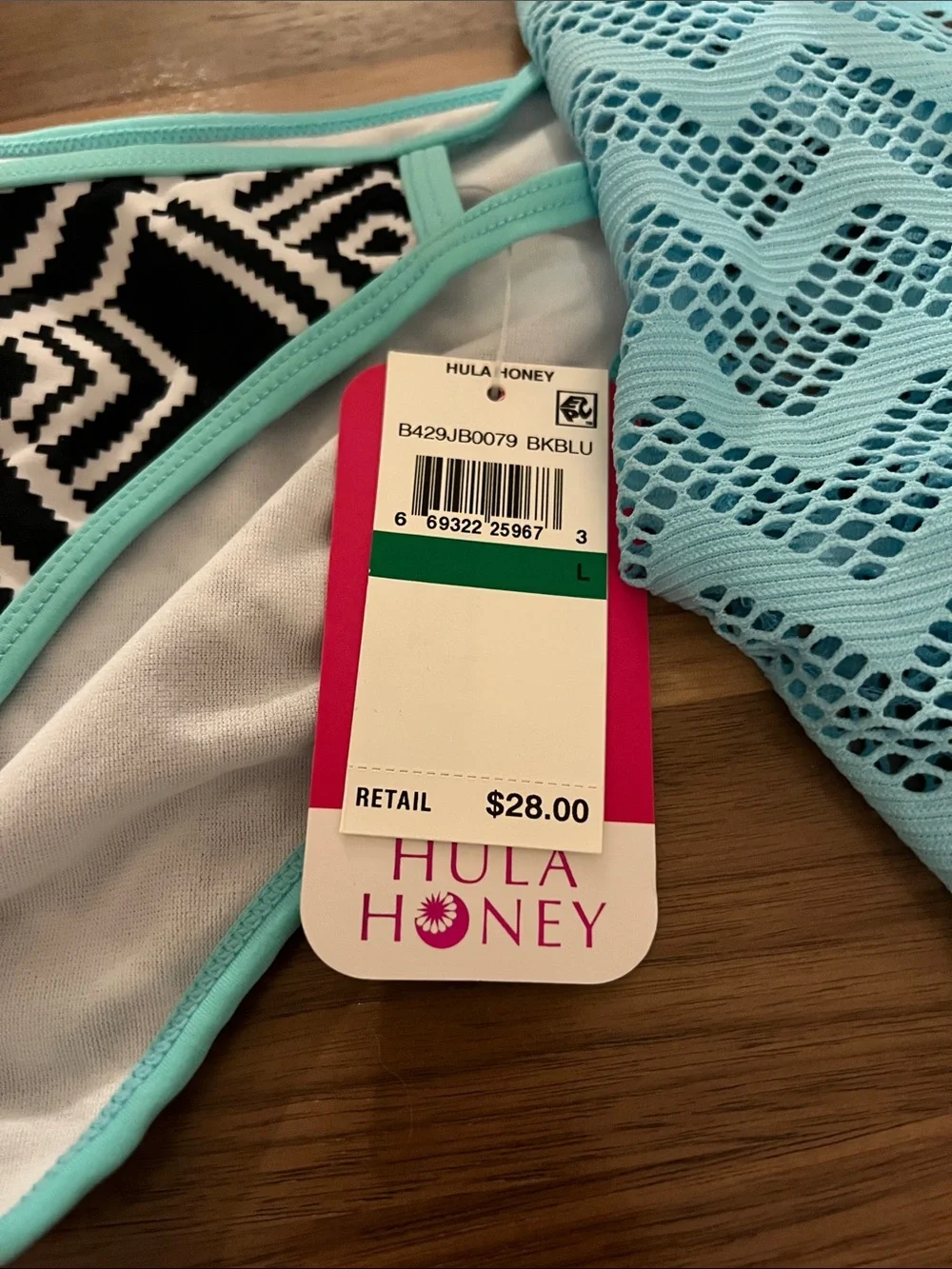 Hula Honey Light Blue Mesh Top with Black & White Geometric Bottoms